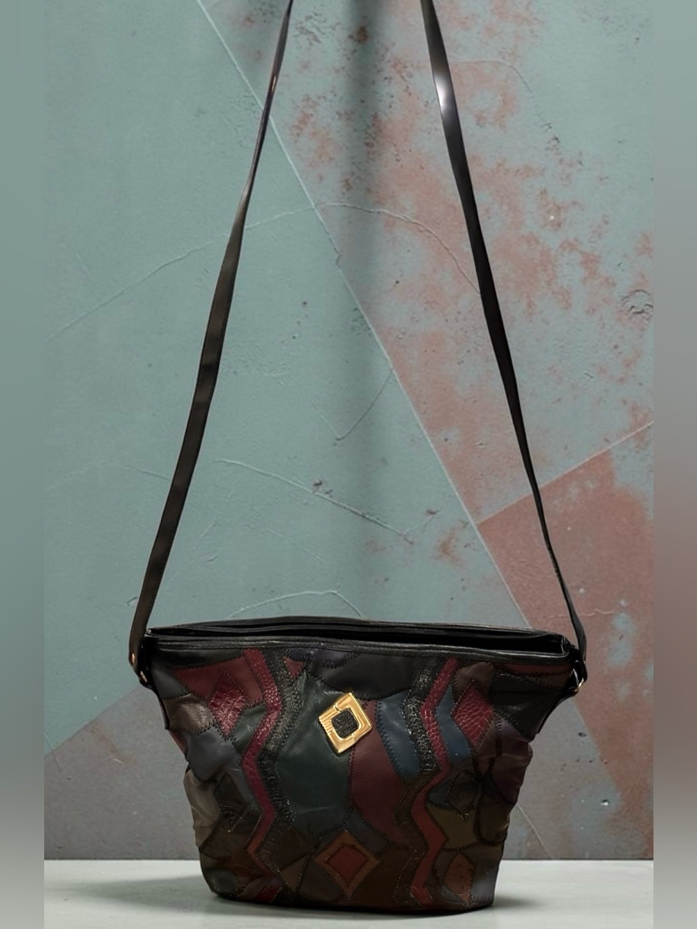 Vintage 1980s Mixed Textures Patchwork Crossbody Shoulder Bag Whimsygoth Boho